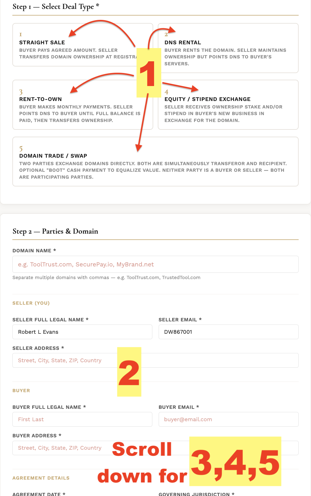 DomainWorld contract generator form